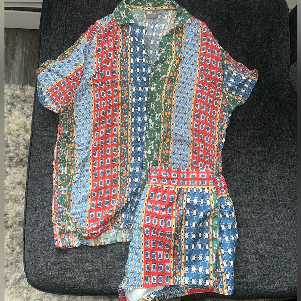 Colorful Patterned Shirt and Shorts Set